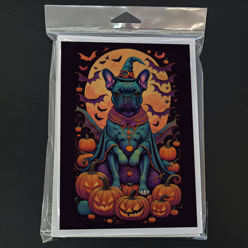 Black French Bulldog Witchy Halloween Greeting Cards and Envelopes Pack of 8