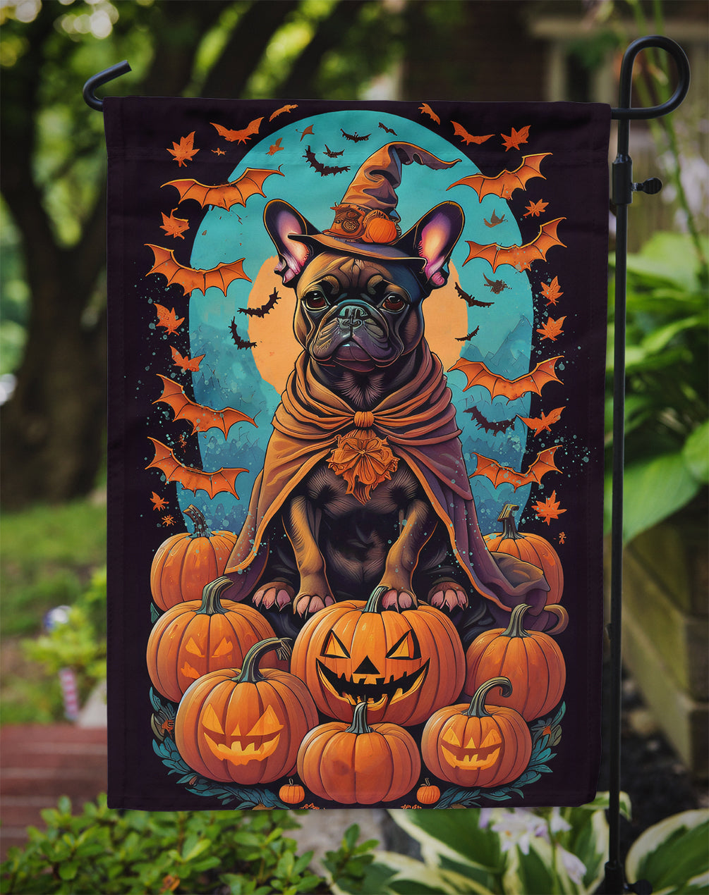 French Bulldog Witchy Halloween Garden Flag