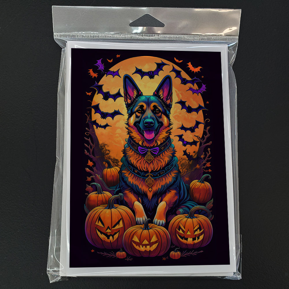 German Shepherd Witchy Halloween Greeting Cards and Envelopes Pack of 8