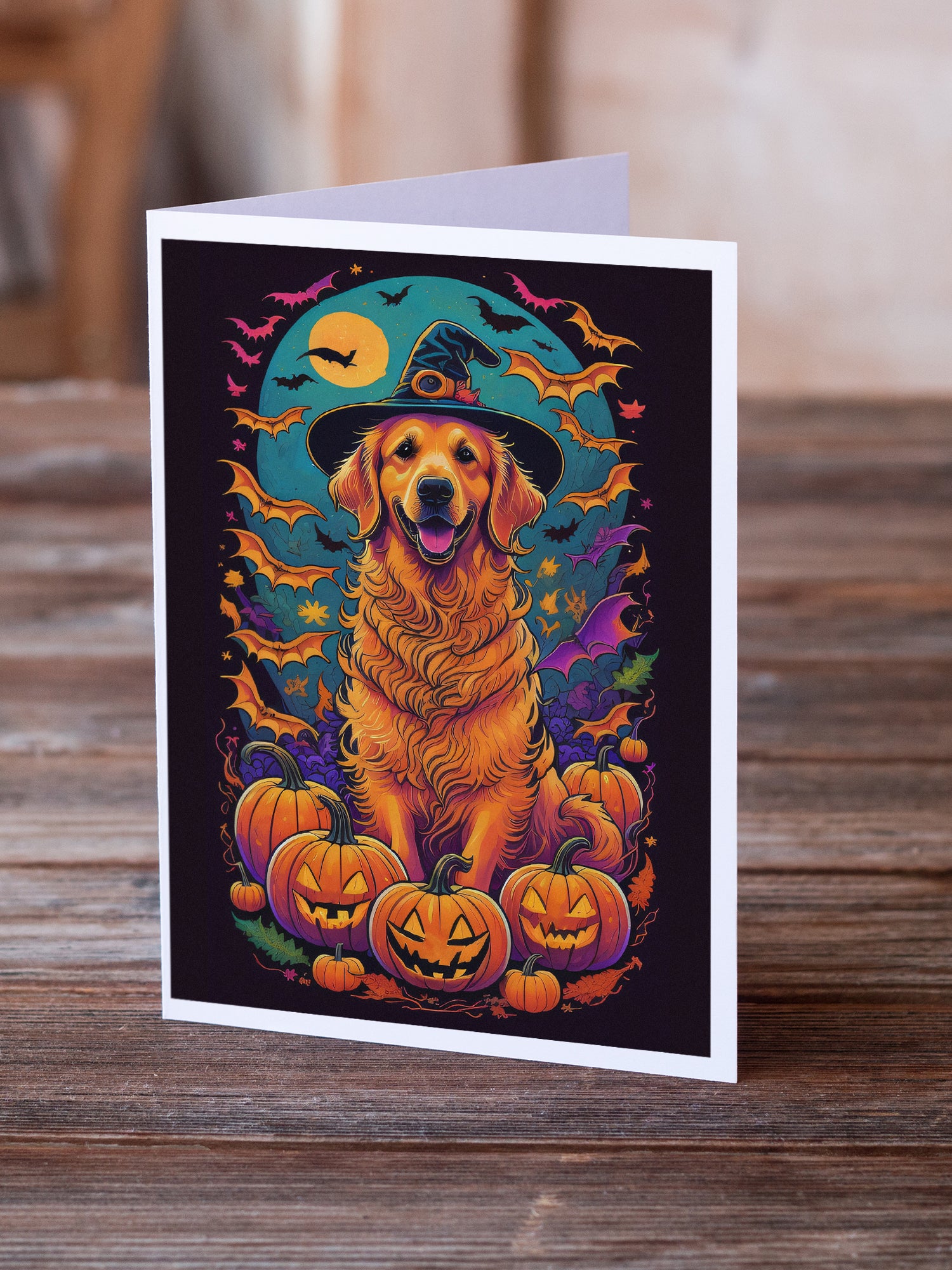 Golden Retriever Witchy Halloween Greeting Cards and Envelopes Pack of 8