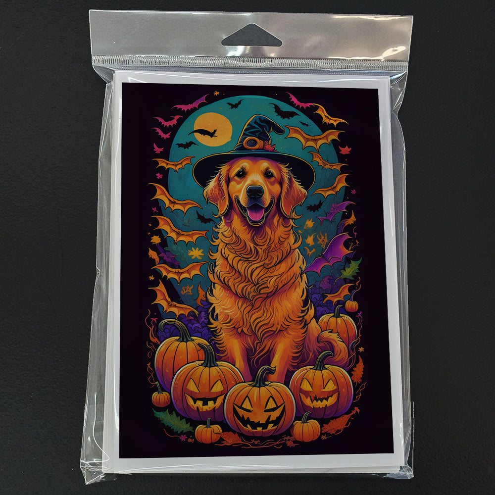 Golden Retriever Witchy Halloween Greeting Cards and Envelopes Pack of 8