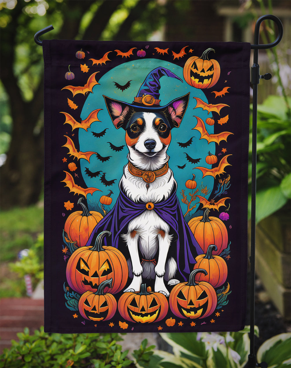 Jack Russell Terrier Witchy Halloween Garden Flag