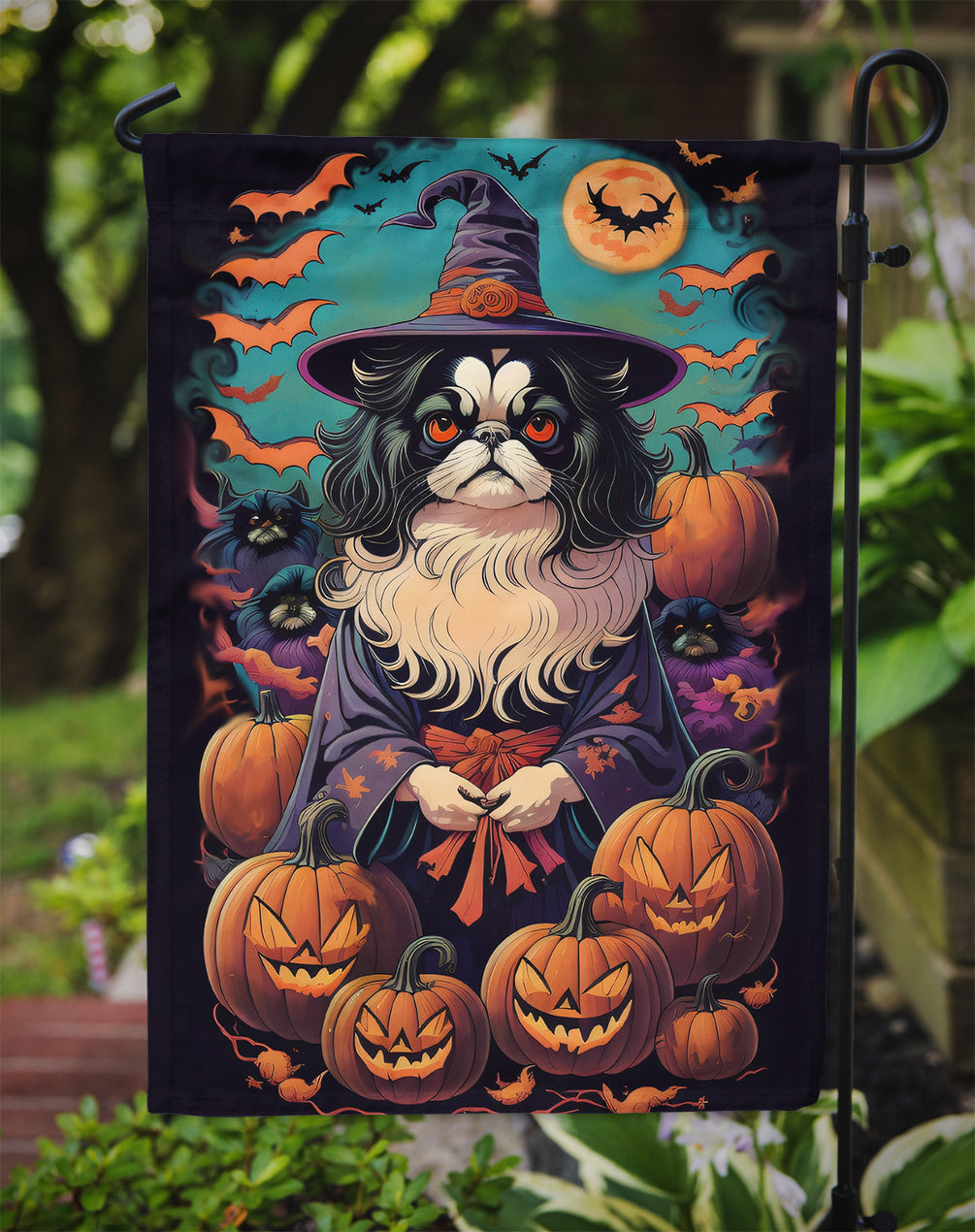 Japanese Chin Witchy Halloween Garden Flag