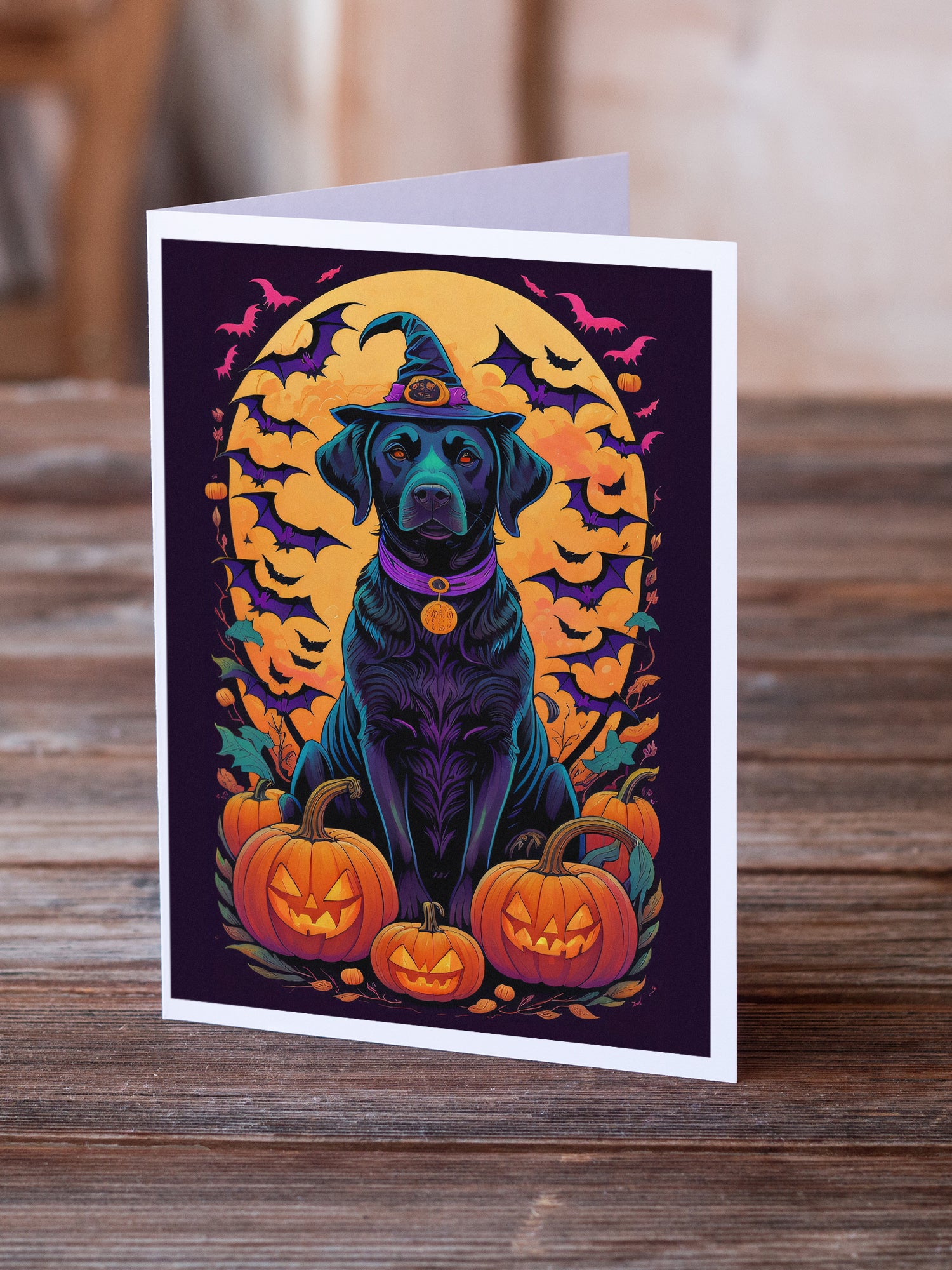 Black Labrador Retriever Witchy Halloween Greeting Cards and Envelopes Pack of 8
