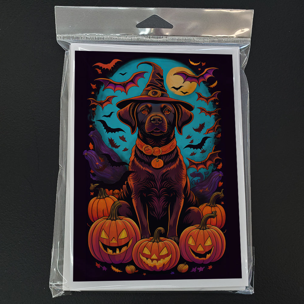 Chocolate Labrador Retriever Witchy Halloween Greeting Cards and Envelopes Pack of 8