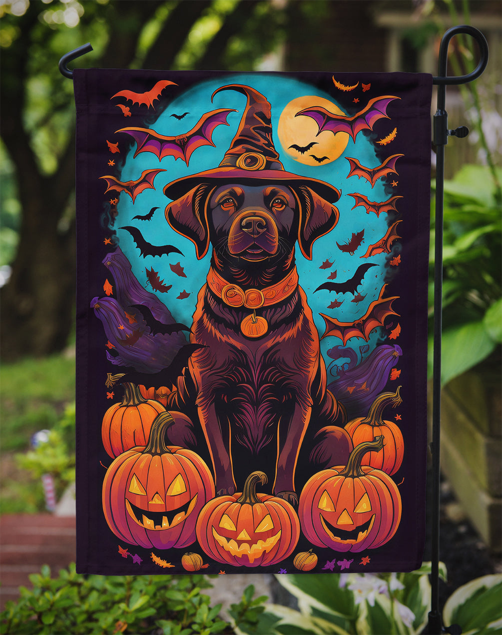 Chocolate Labrador Retriever Witchy Halloween Garden Flag