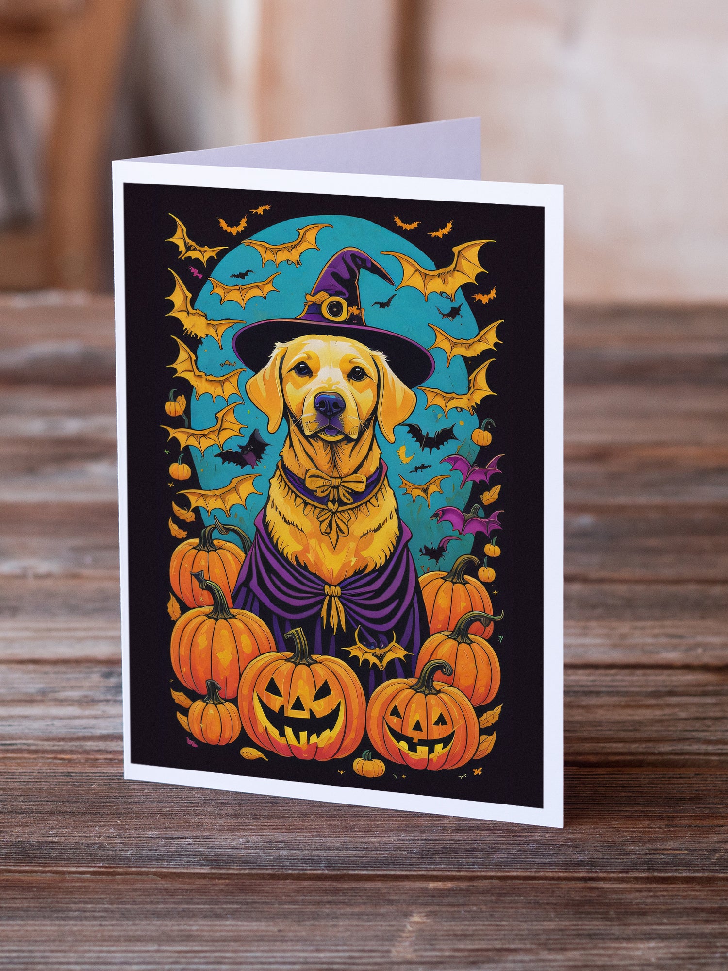 Yellow Labrador Retriever Witchy Halloween Greeting Cards and Envelopes Pack of 8