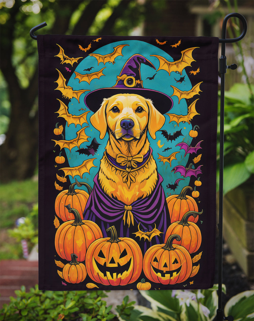Yellow Labrador Retriever Witchy Halloween Garden Flag
