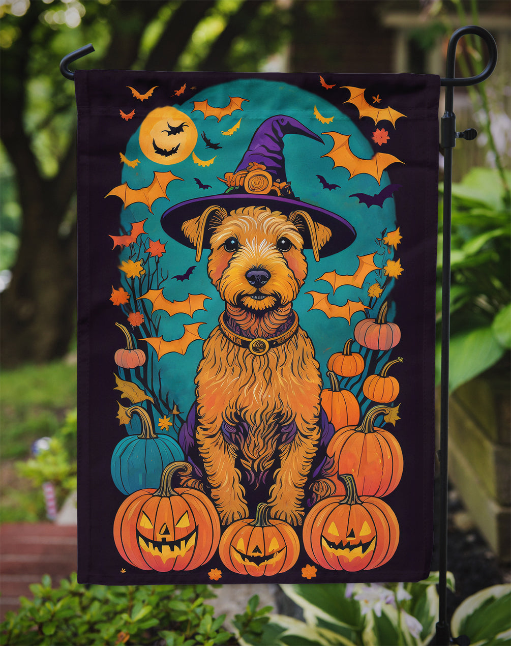 Lakeland Terrier Witchy Halloween Garden Flag
