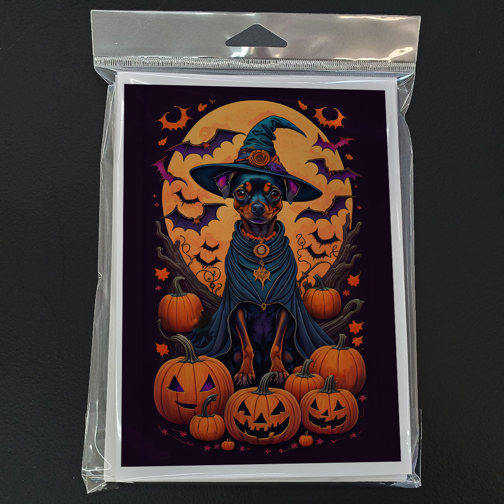 Miniature Pinscher Witchy Halloween Greeting Cards and Envelopes Pack of 8