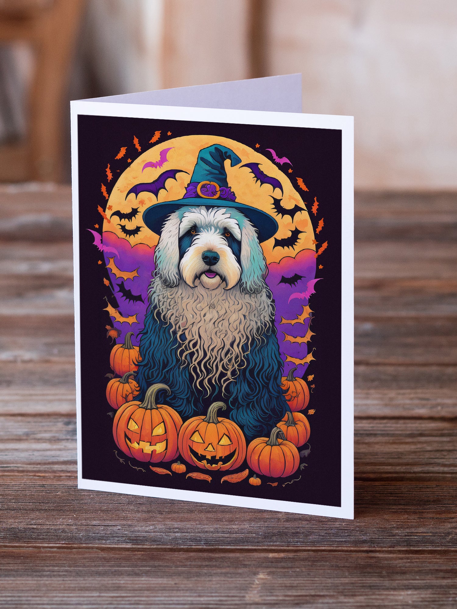 Buy this Old English Sheepdog Witchy Halloween Greeting Cards and Envelopes Pack of 8