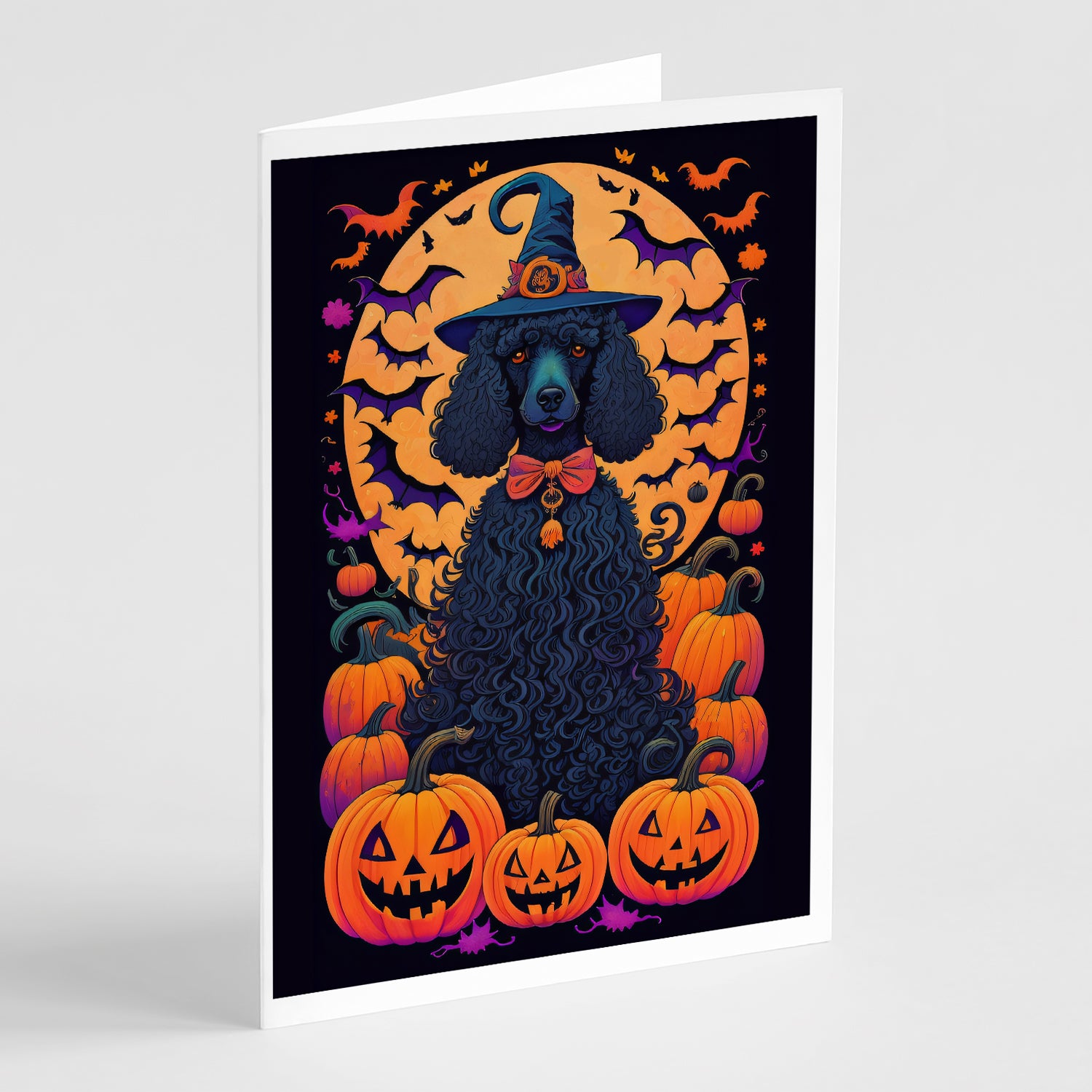 Buy this Black Standard Poodle Witchy Halloween Greeting Cards and Envelopes Pack of 8