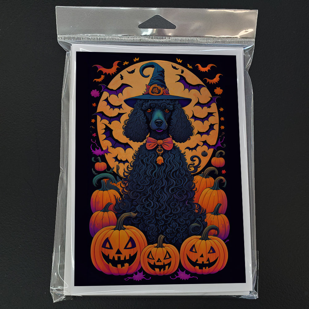 Black Standard Poodle Witchy Halloween Greeting Cards and Envelopes Pack of 8
