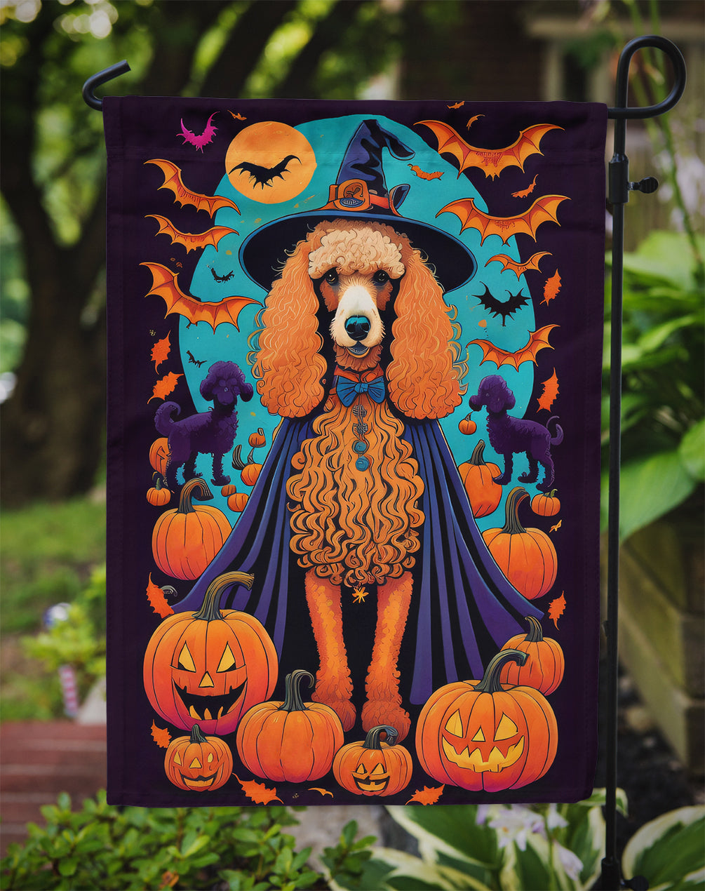 Apricot Standard Poodle Witchy Halloween Garden Flag