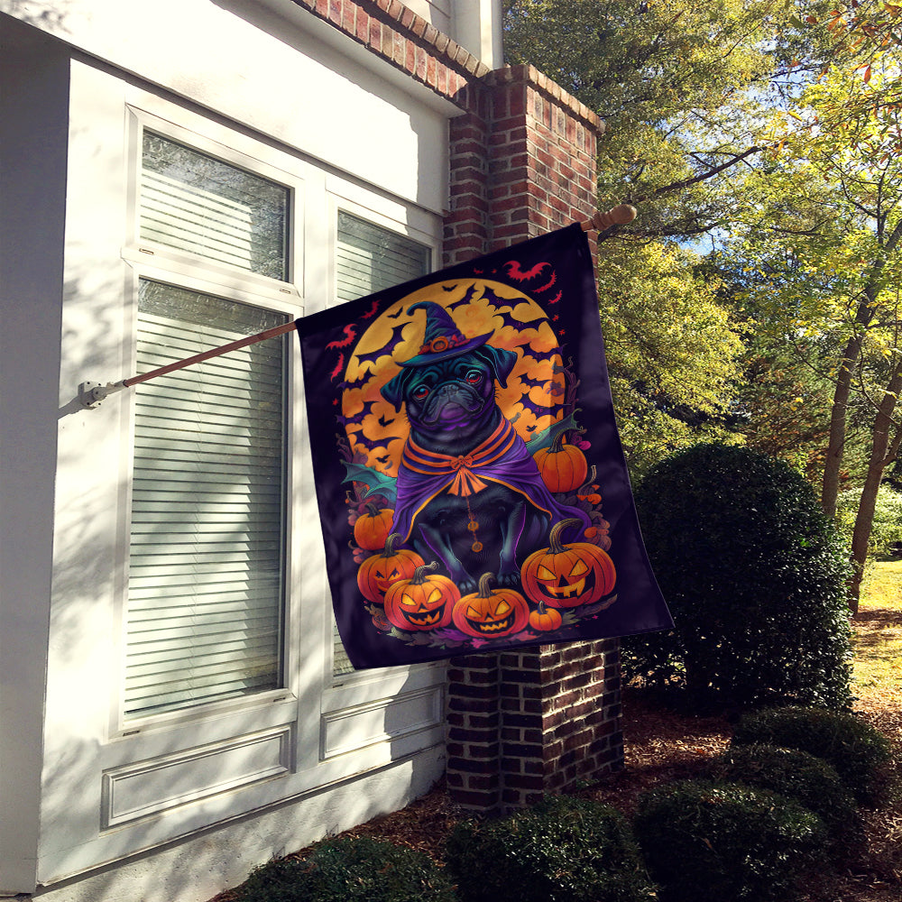 Buy this Black Pug Witchy Halloween House Flag