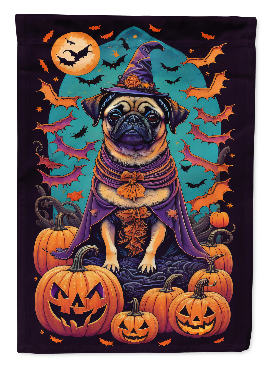 Buy this Pug Witchy Halloween House Flag