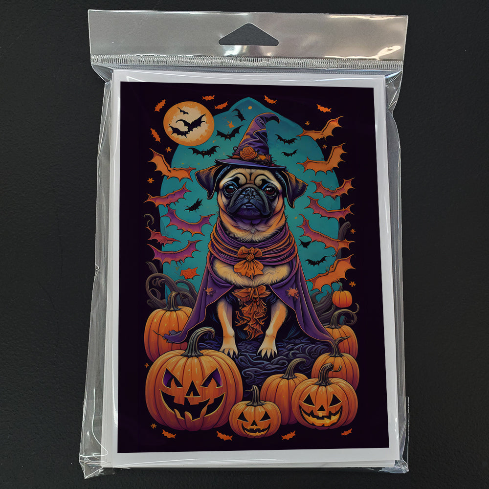 Pug Witchy Halloween Greeting Cards and Envelopes Pack of 8