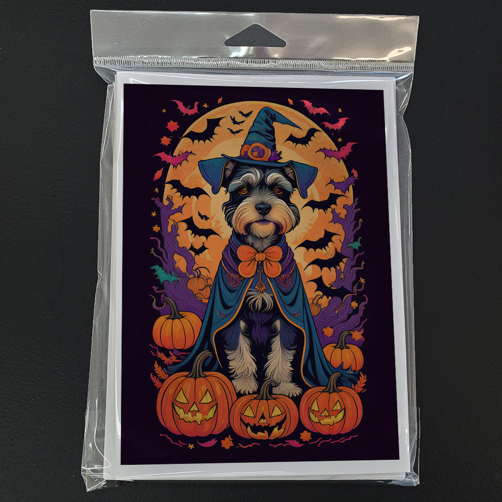 Schnauzer Witchy Halloween Greeting Cards and Envelopes Pack of 8