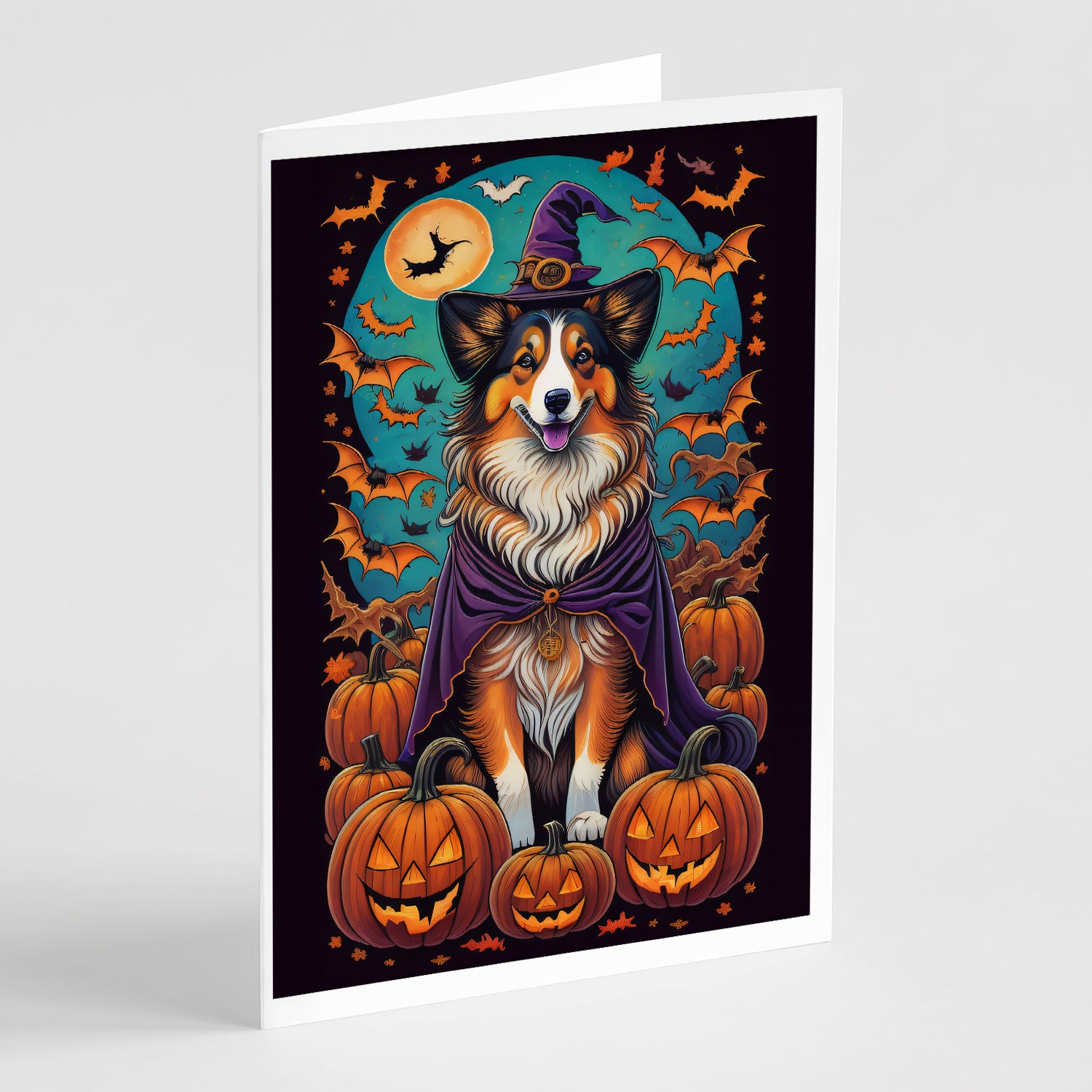 Buy this Sheltie Witchy Halloween Greeting Cards and Envelopes Pack of 8