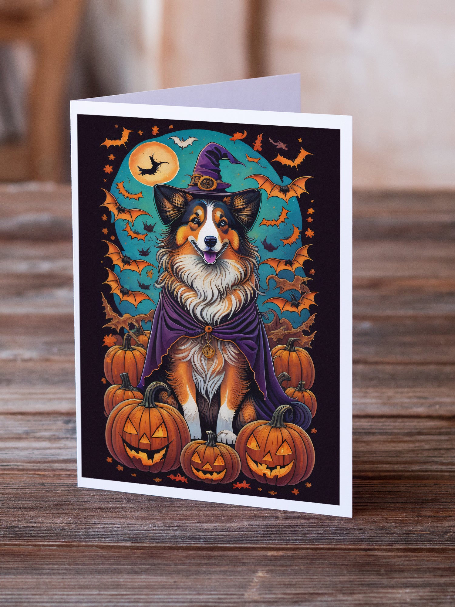 Buy this Sheltie Witchy Halloween Greeting Cards and Envelopes Pack of 8