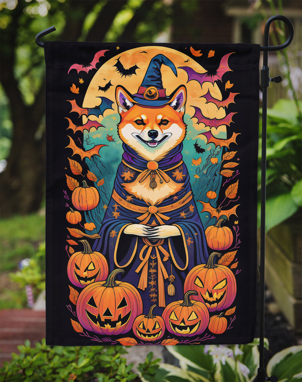 Shiba Inu Witchy Halloween Garden Flag