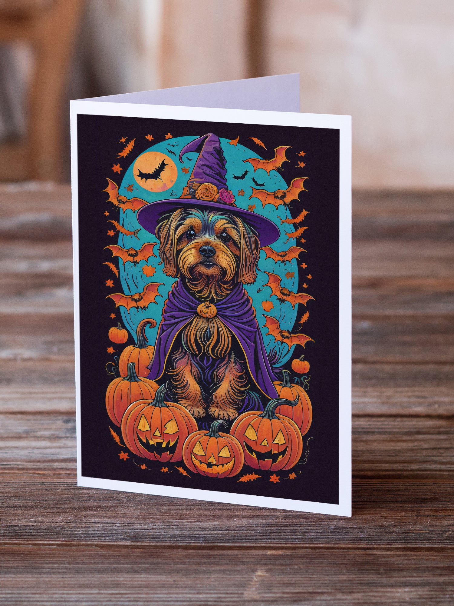 Buy this Silky Terrier Witchy Halloween Greeting Cards and Envelopes Pack of 8