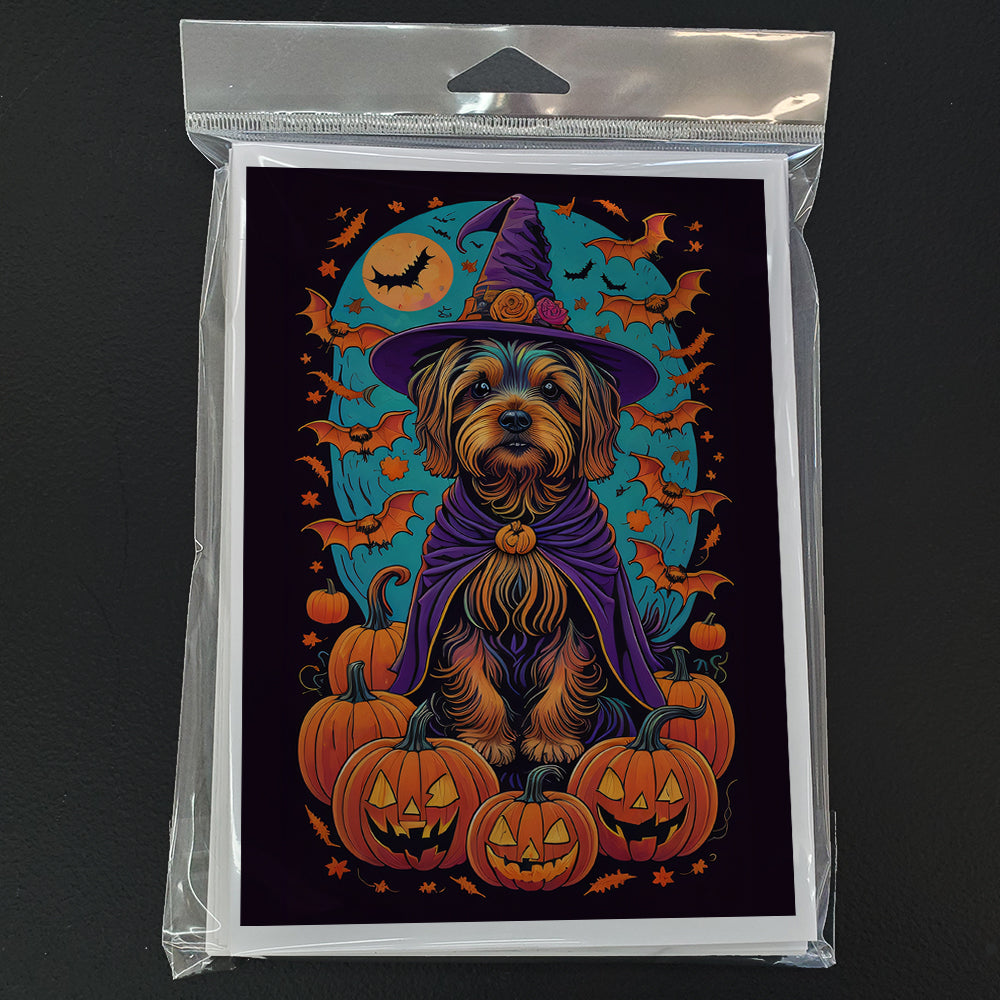 Silky Terrier Witchy Halloween Greeting Cards and Envelopes Pack of 8