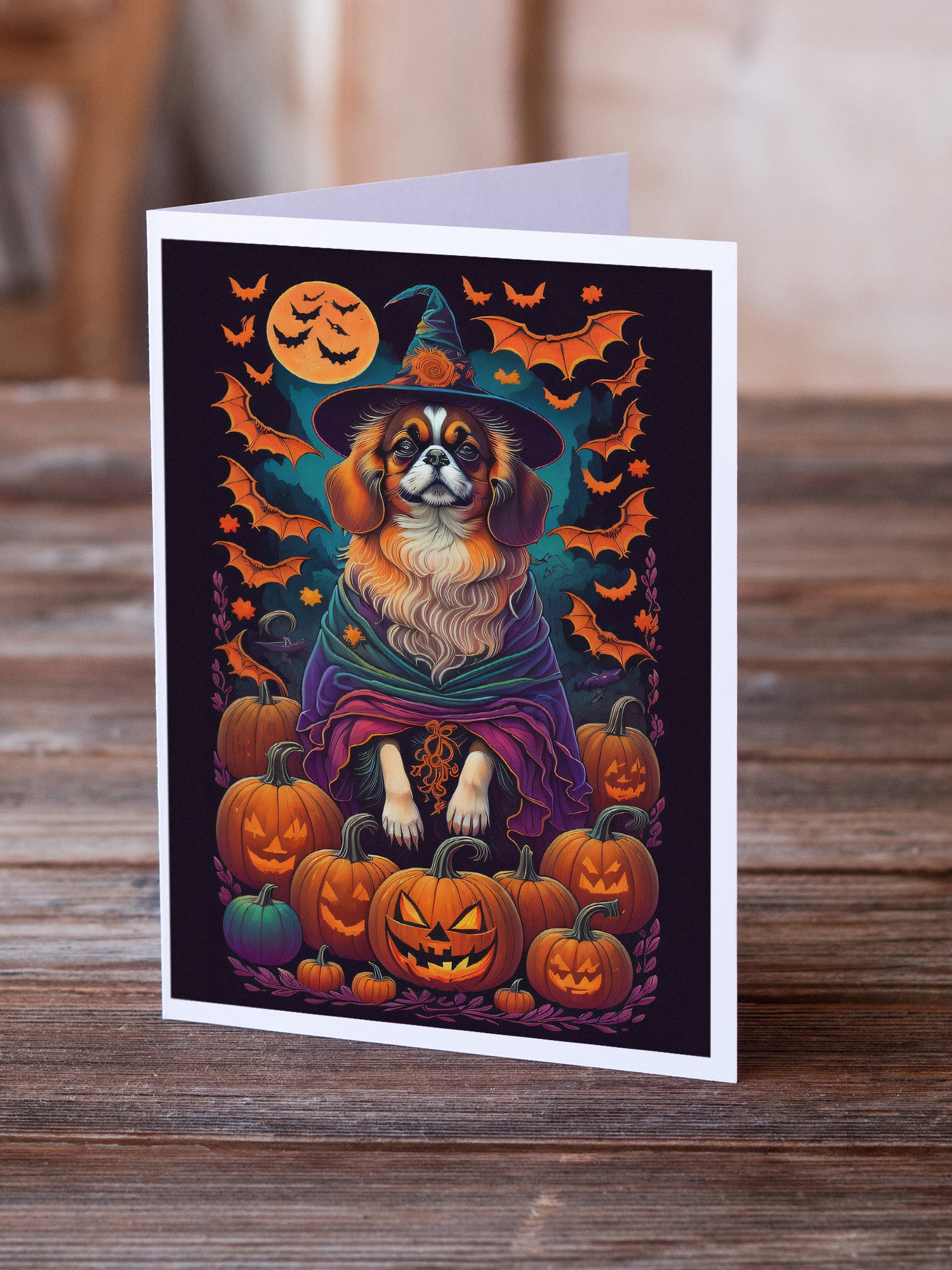 Tibetan Spaniel Witchy Halloween Greeting Cards and Envelopes Pack of 8