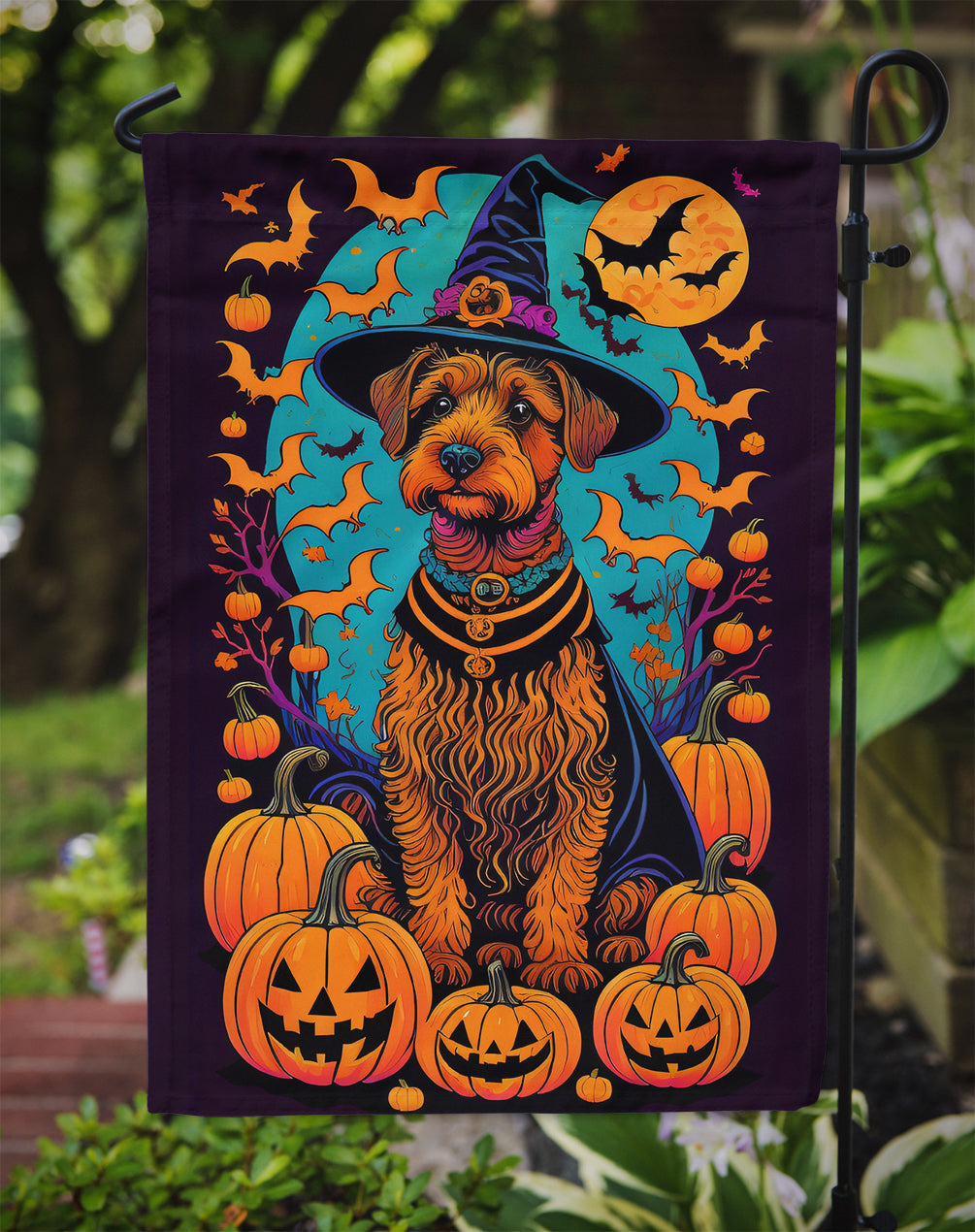 Welsh Terrier Witchy Halloween Garden Flag