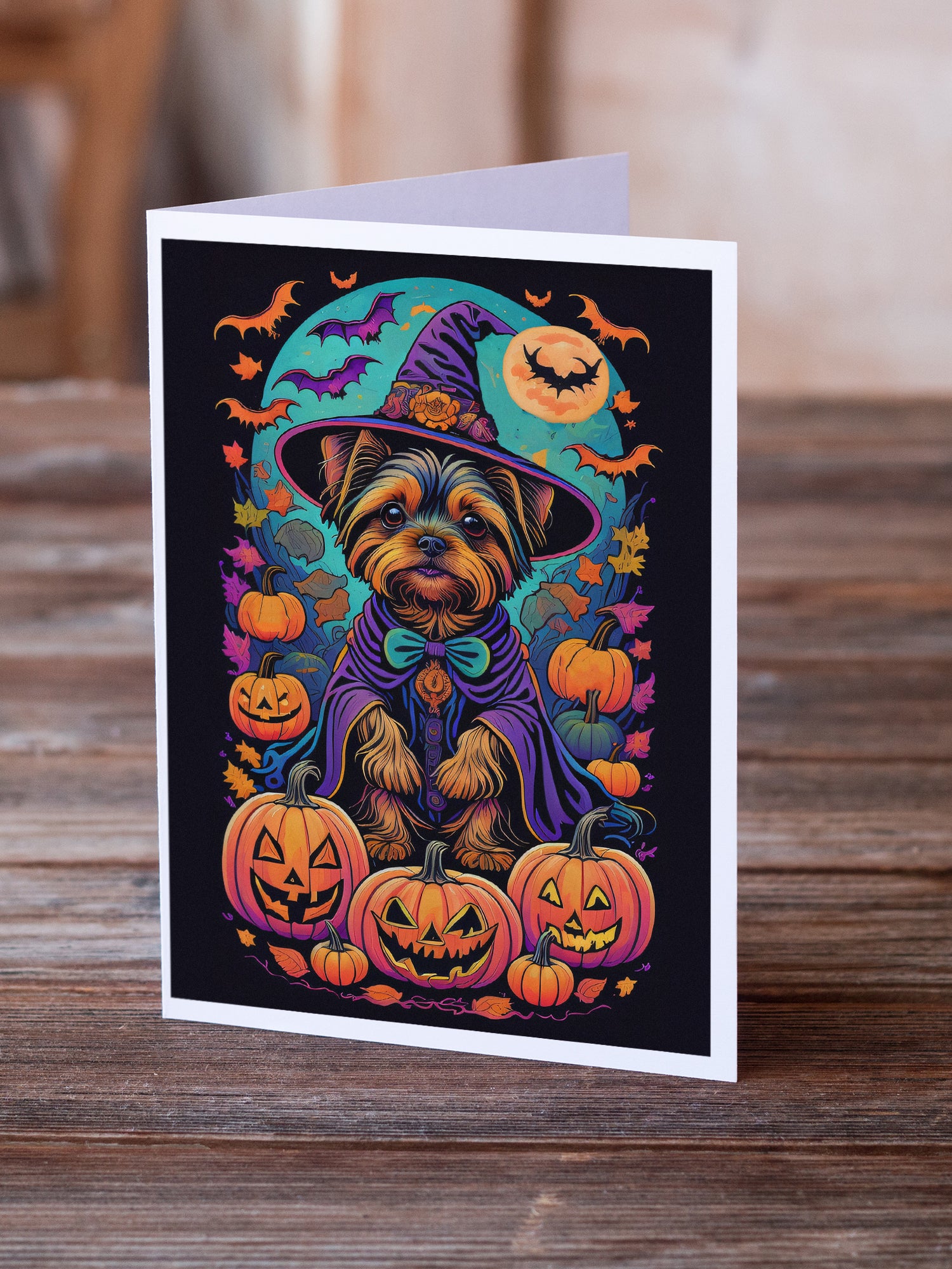 Buy this Yorkie Witchy Halloween Greeting Cards and Envelopes Pack of 8