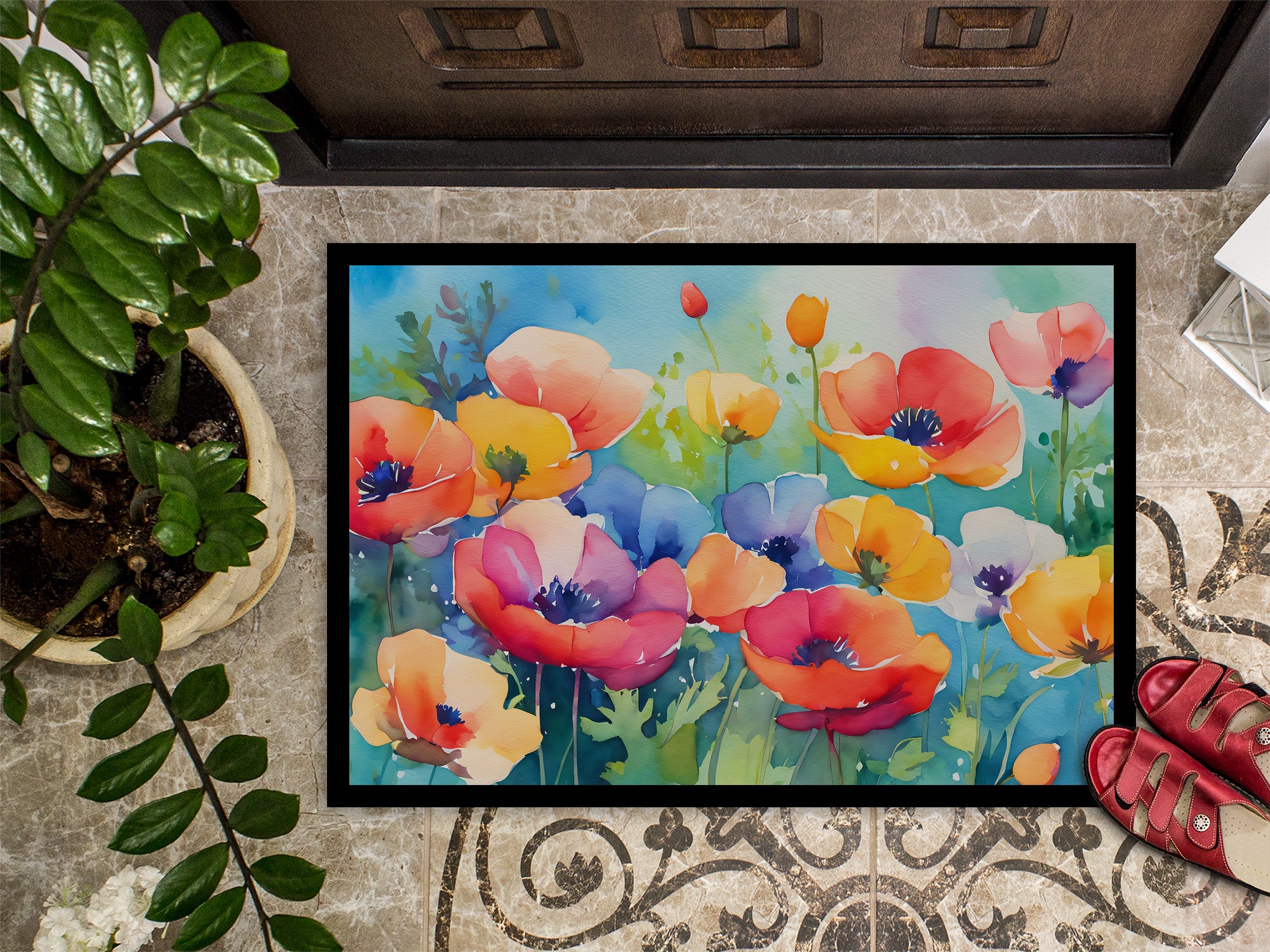 Anemones in Watercolor Indoor or Outdoor Mat 24x36