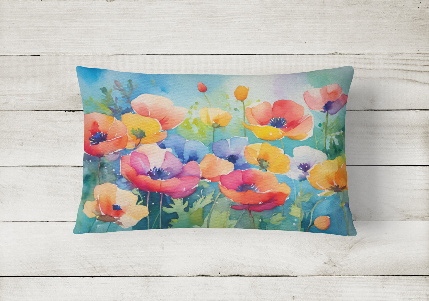Anemones in Watercolor Fabric Decorative Pillow