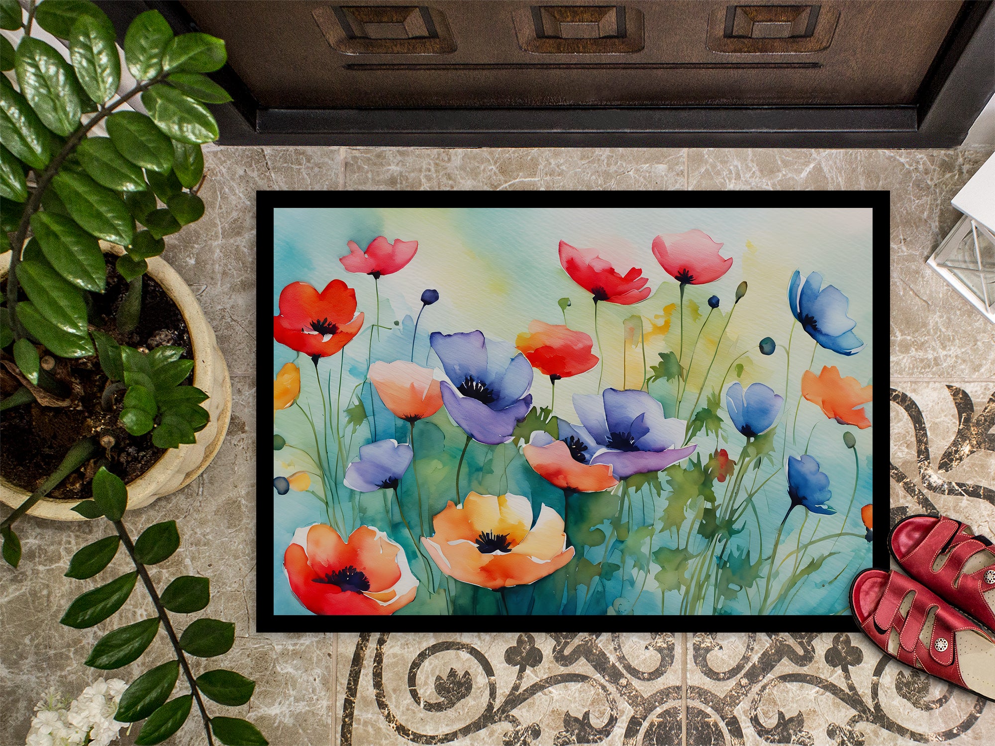 Anemones in Watercolor Indoor or Outdoor Mat 24x36