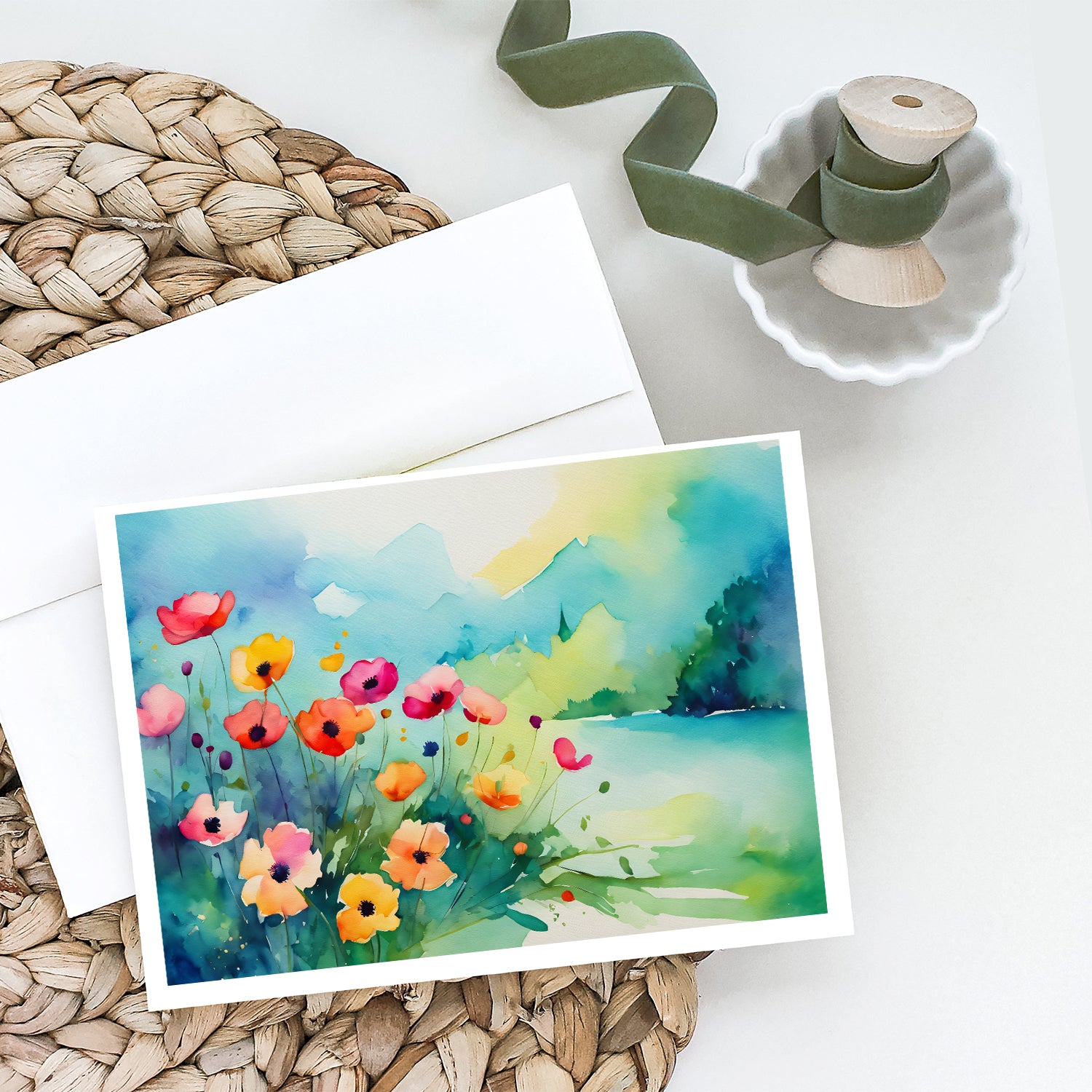 Anemones in Watercolor Greeting Cards and Envelopes Pack of 8