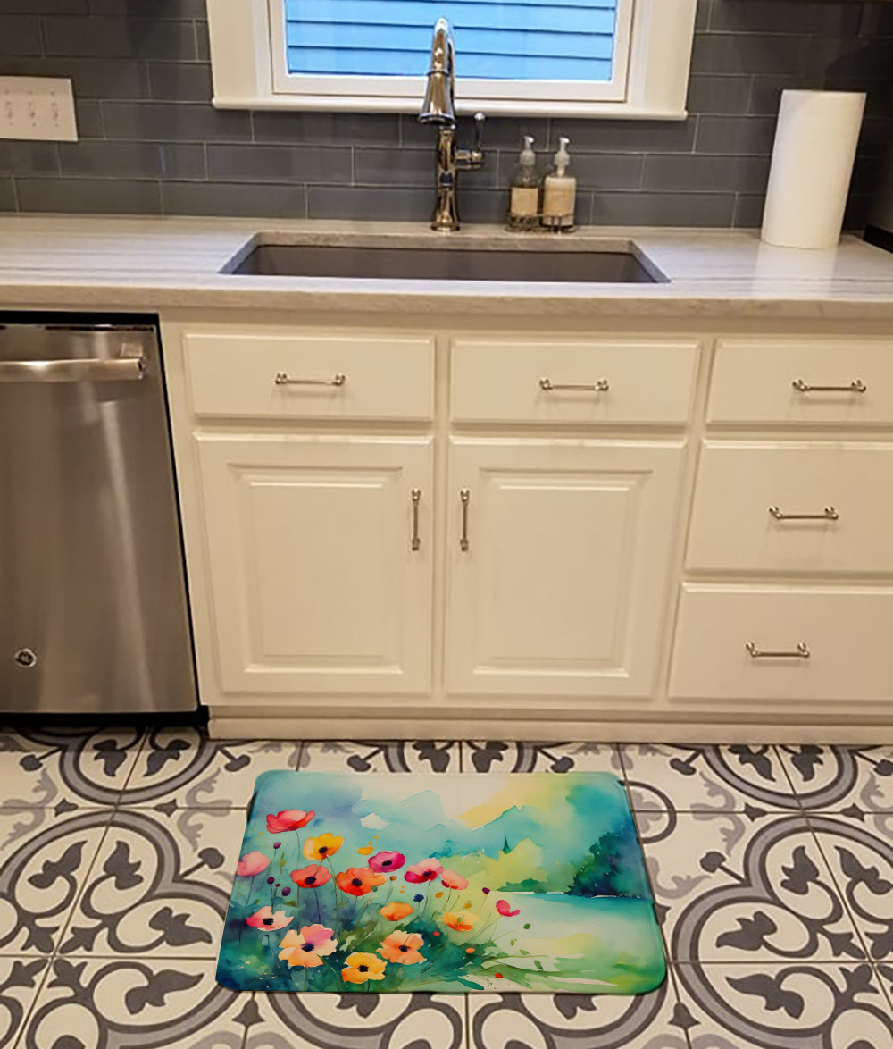 Anemones in Watercolor Memory Foam Kitchen Mat