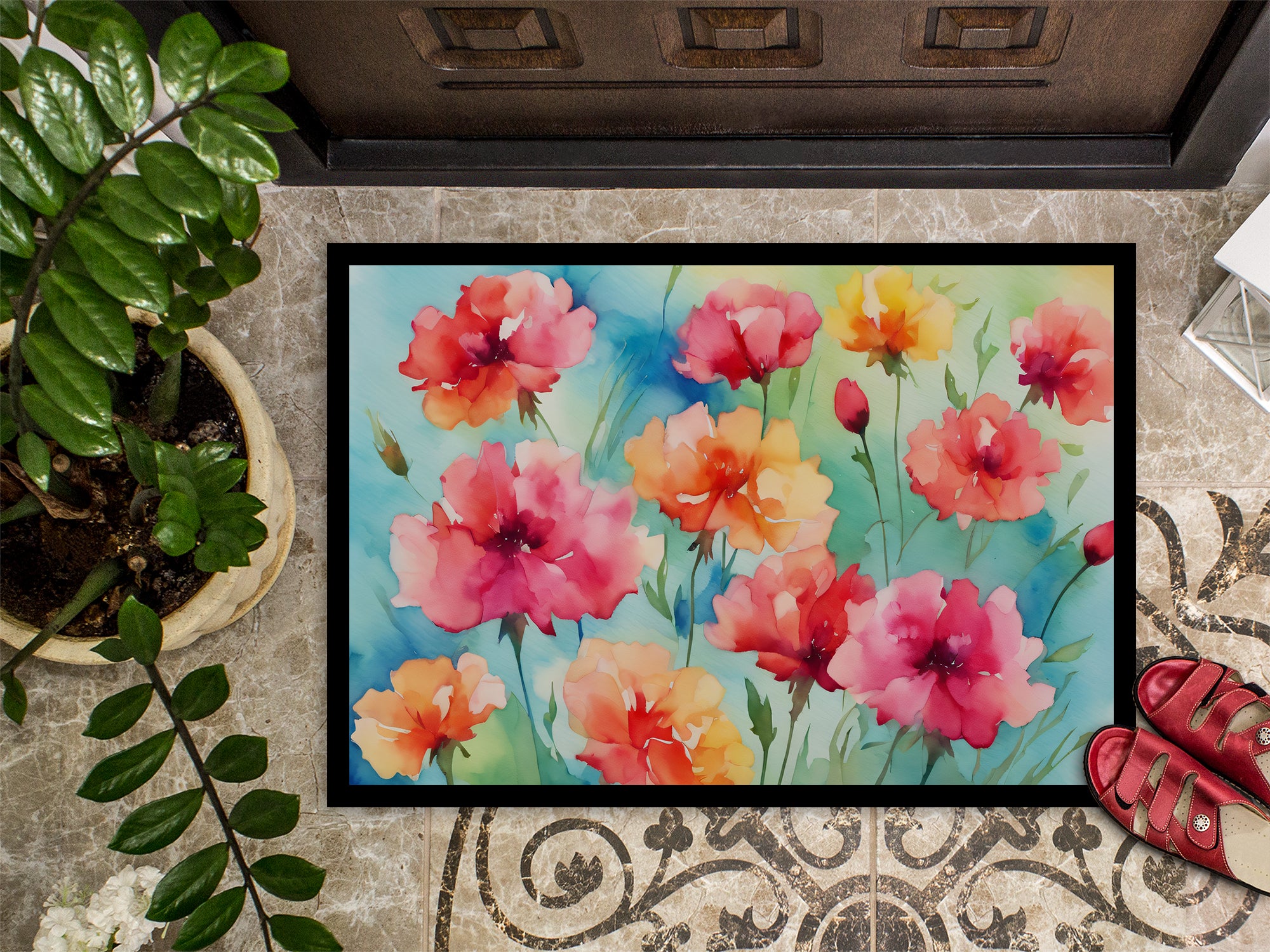 Carnations in Watercolor Indoor or Outdoor Mat 24x36