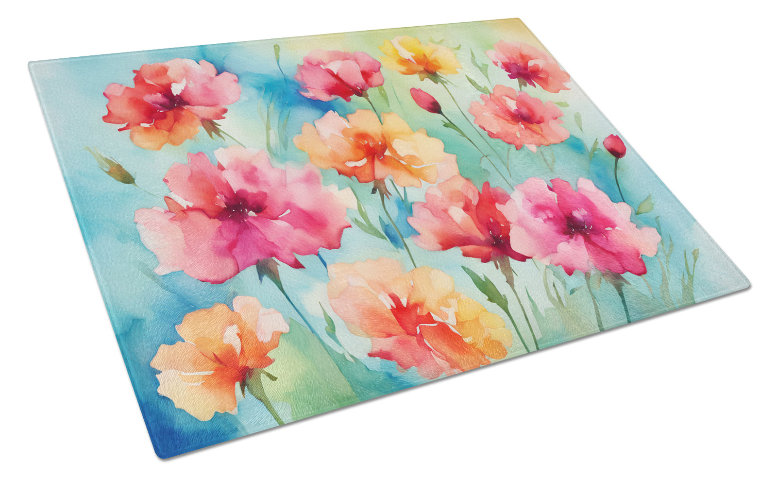 Buy this Carnations in Watercolor Glass Cutting Board Large