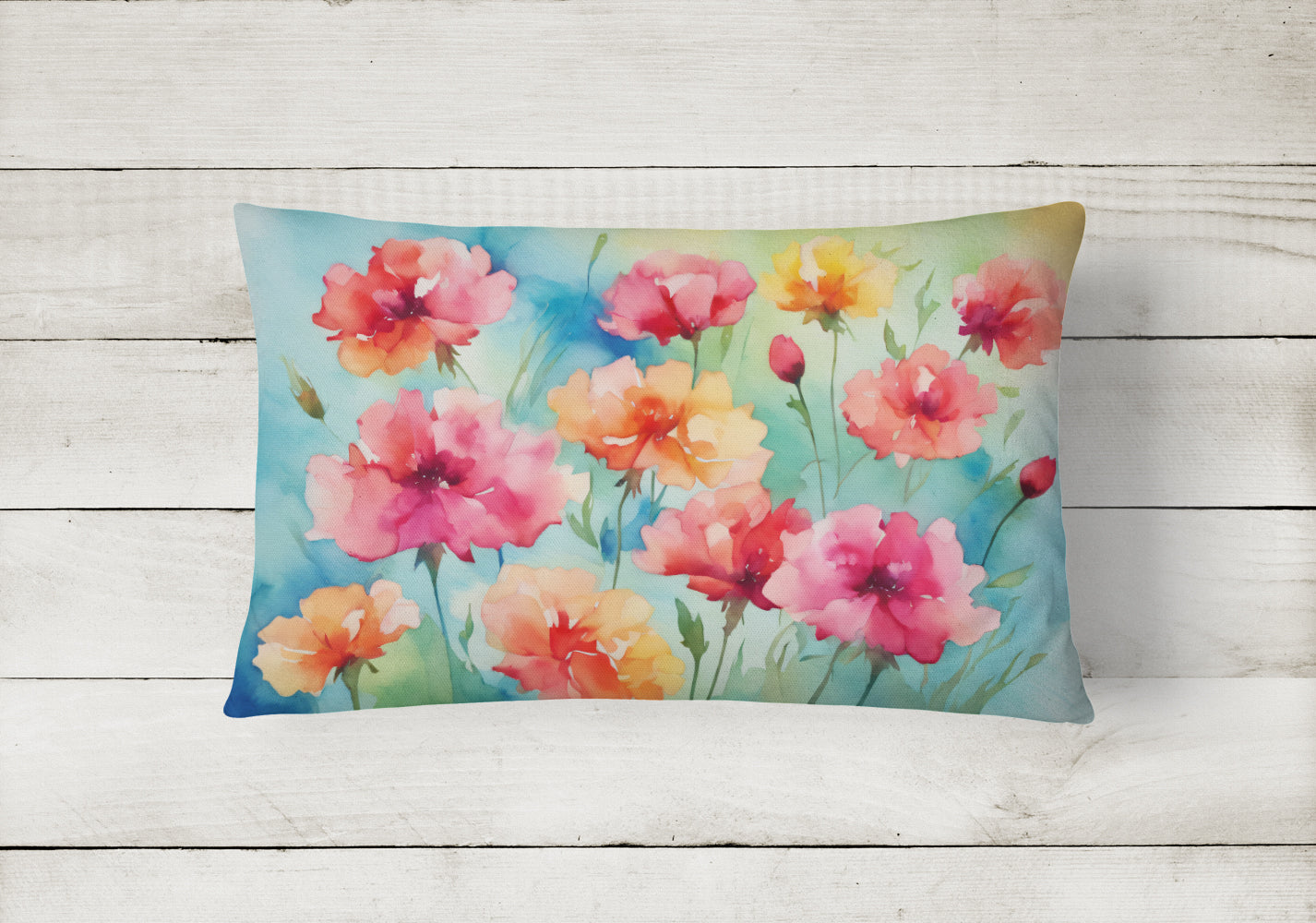 Carnations in Watercolor Fabric Decorative Pillow
