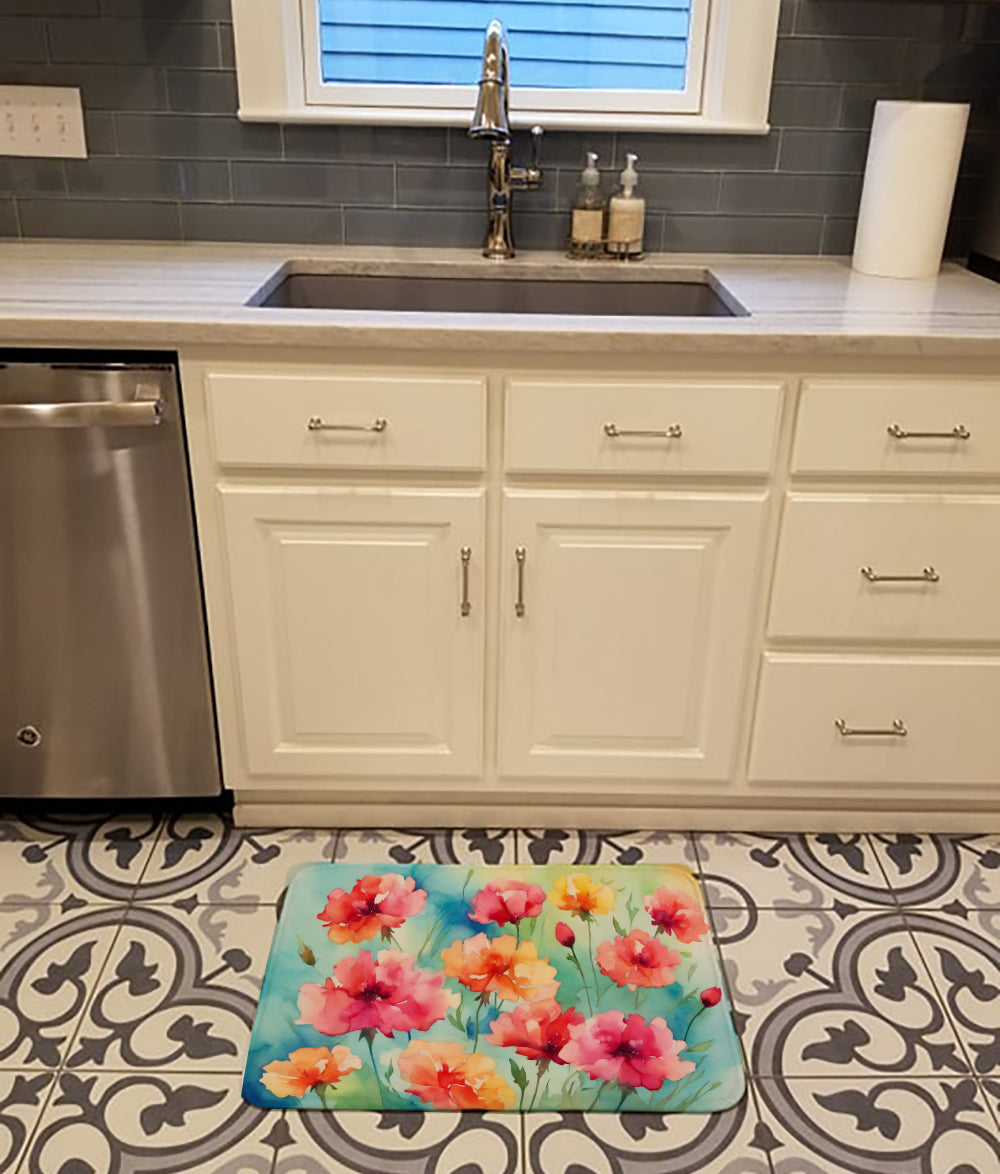 Carnations in Watercolor Memory Foam Kitchen Mat
