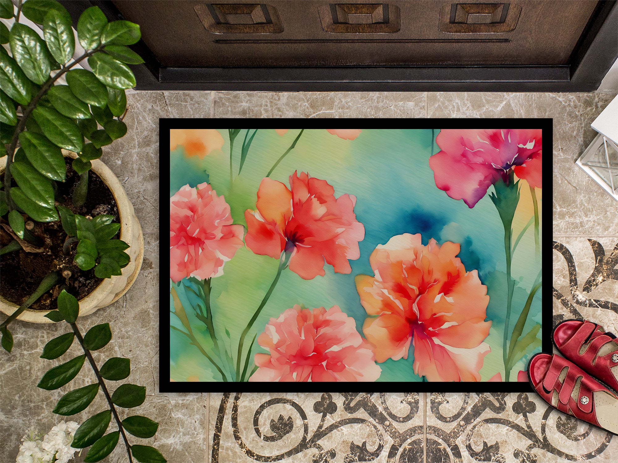 Carnations in Watercolor Indoor or Outdoor Mat 24x36