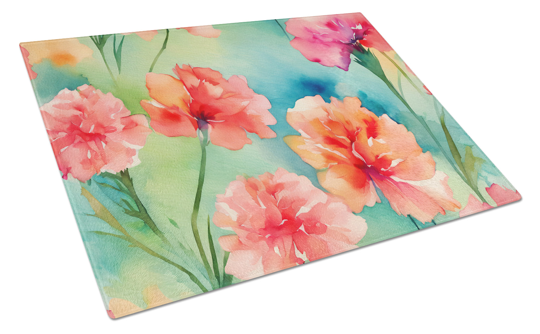 Buy this Carnations in Watercolor Glass Cutting Board Large
