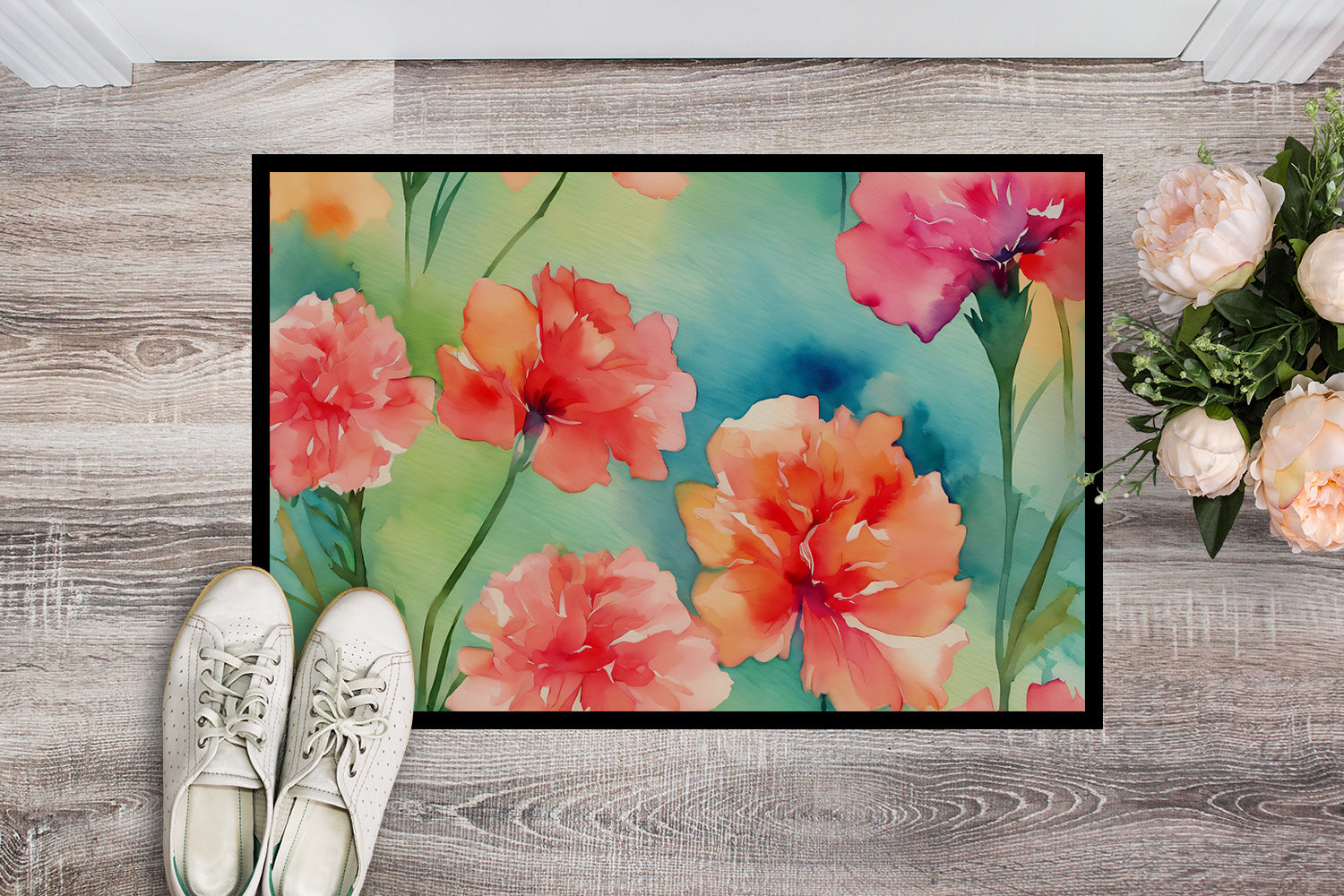 Buy this Carnations in Watercolor Doormat 18x27