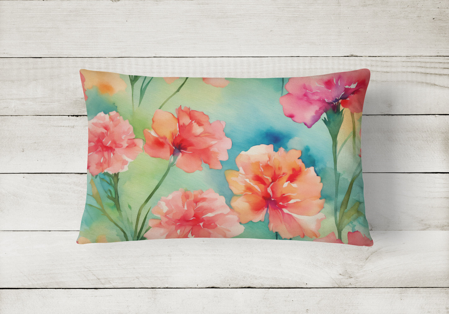 Carnations in Watercolor Fabric Decorative Pillow