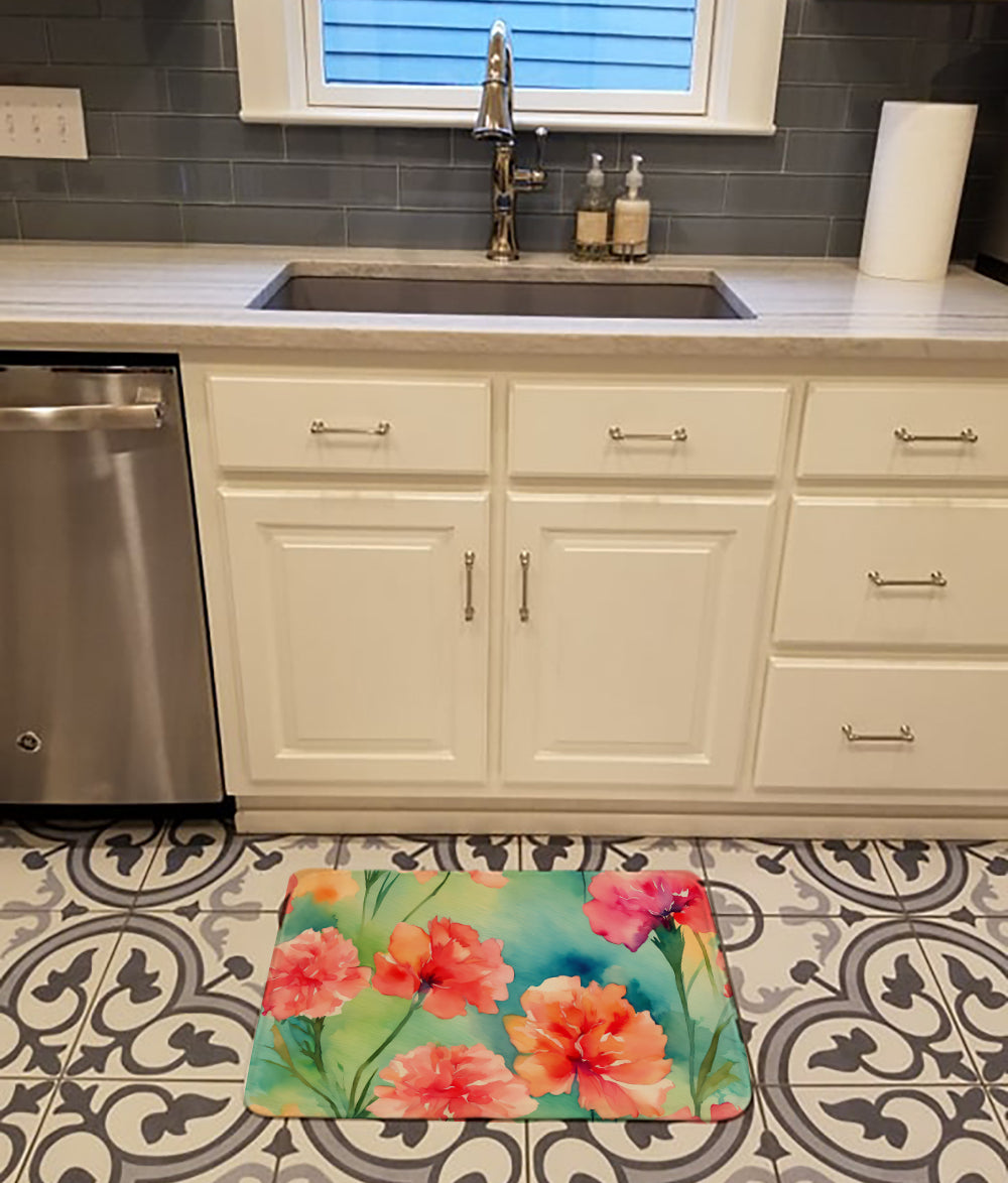 Carnations in Watercolor Memory Foam Kitchen Mat