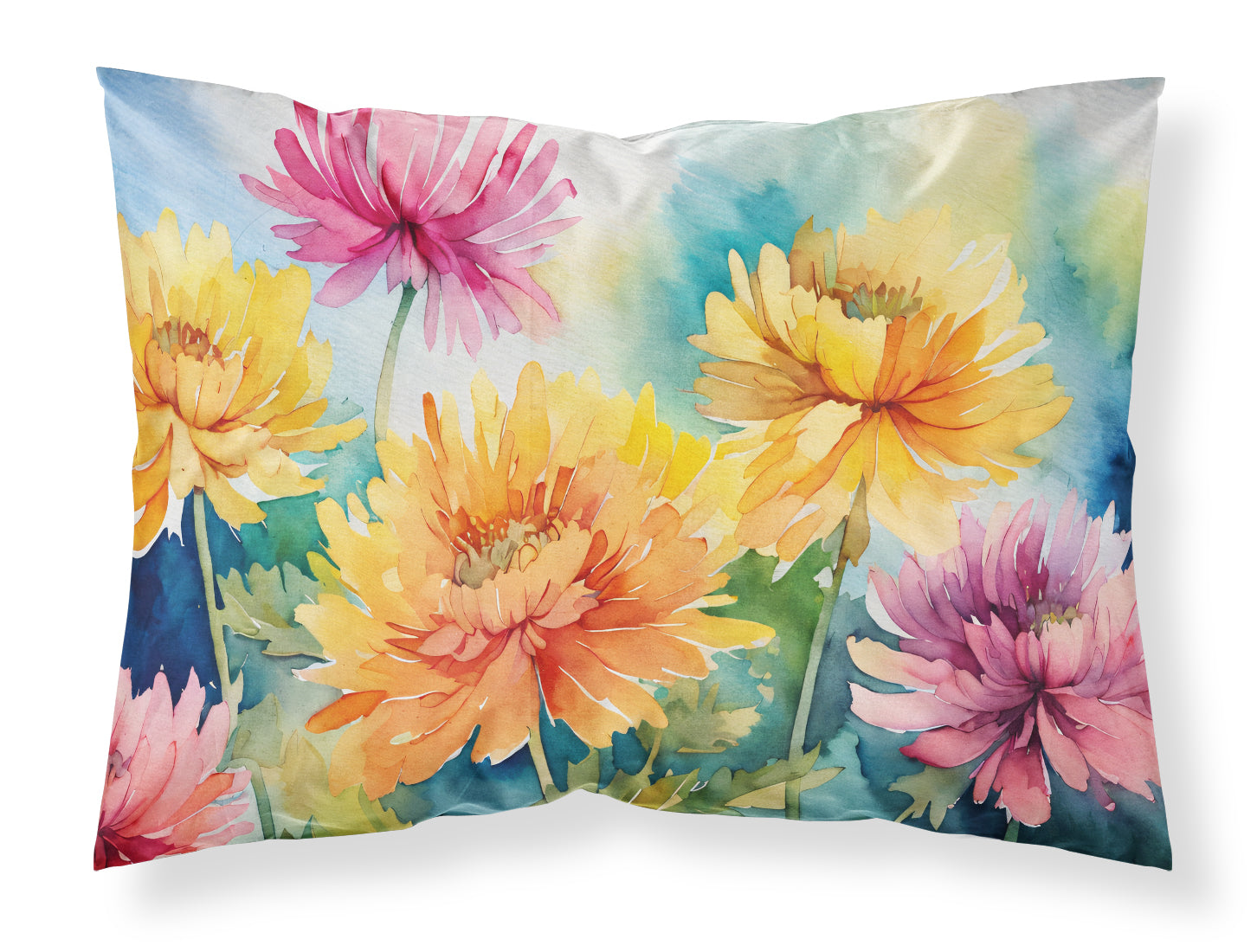 Buy this Chrysanthemums in Watercolor Fabric Standard Pillowcase