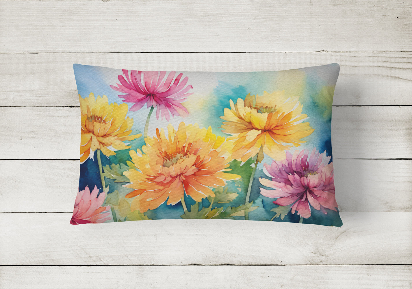 Chrysanthemums in Watercolor Fabric Decorative Pillow