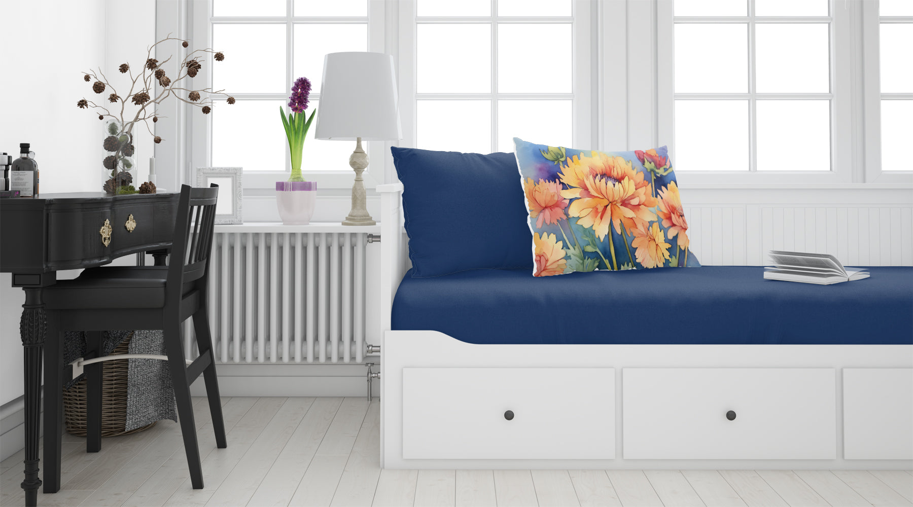 Chrysanthemums in Watercolor Fabric Standard Pillowcase