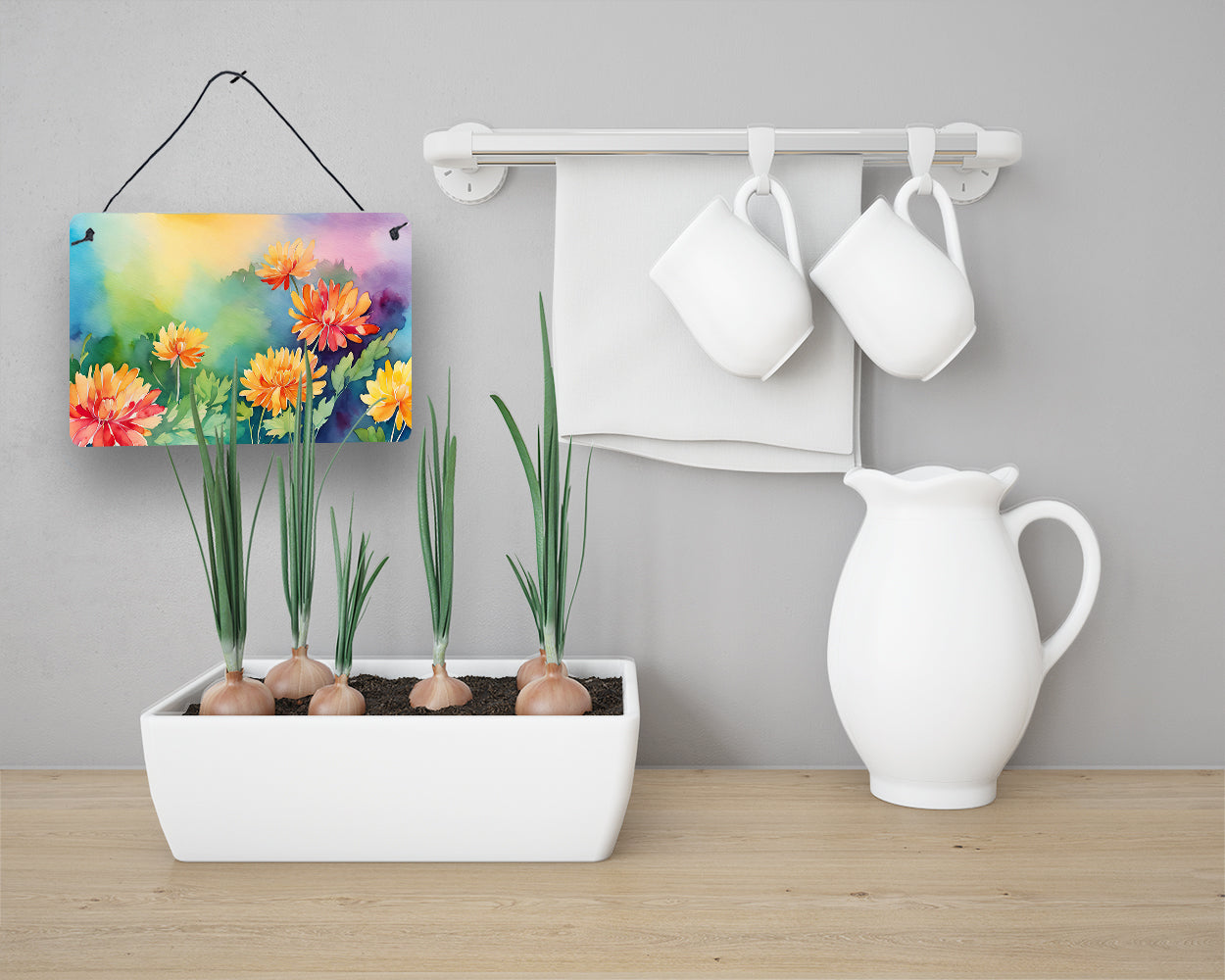 Chrysanthemums in Watercolor Wall or Door Hanging Prints