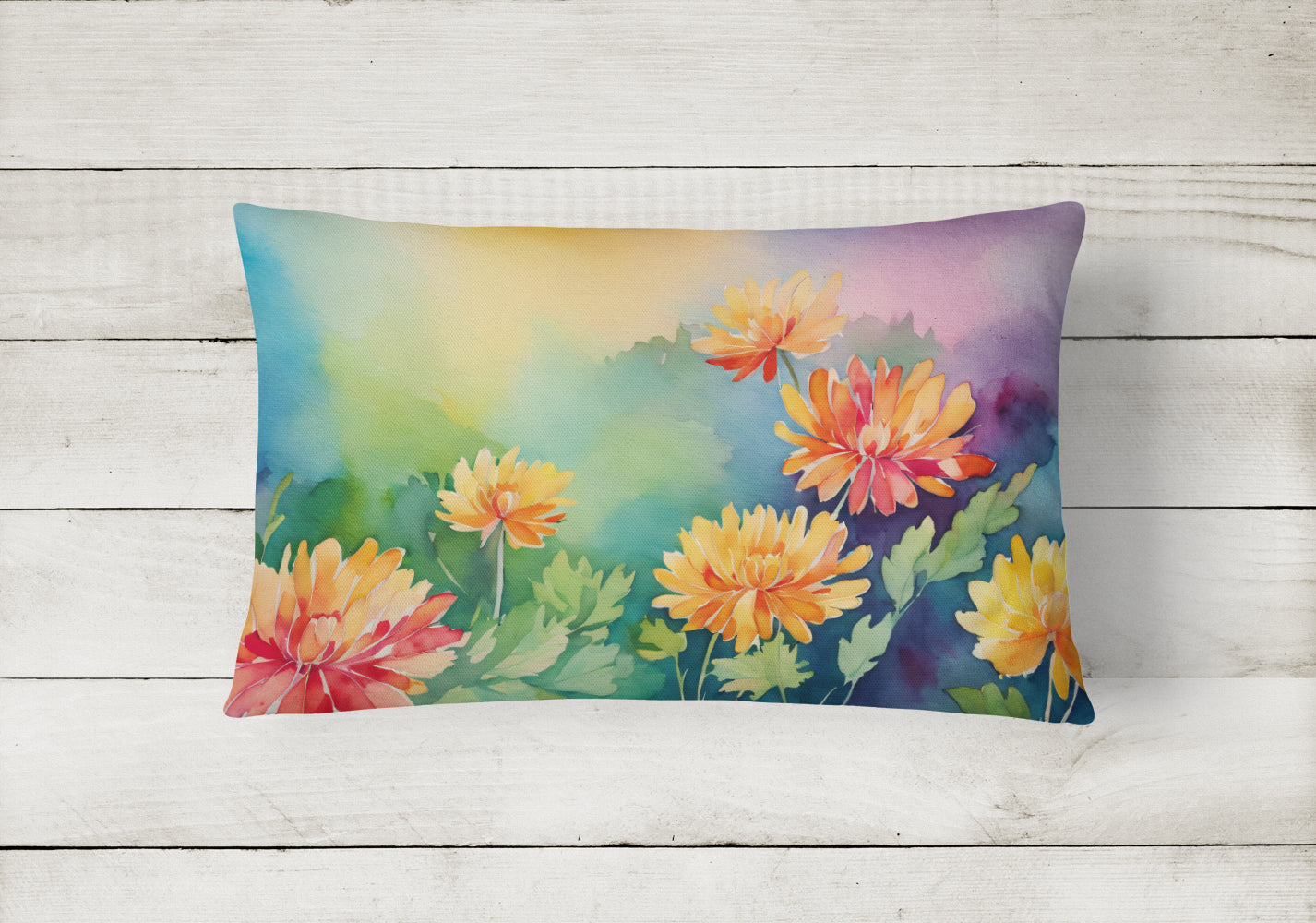 Chrysanthemums in Watercolor Fabric Decorative Pillow