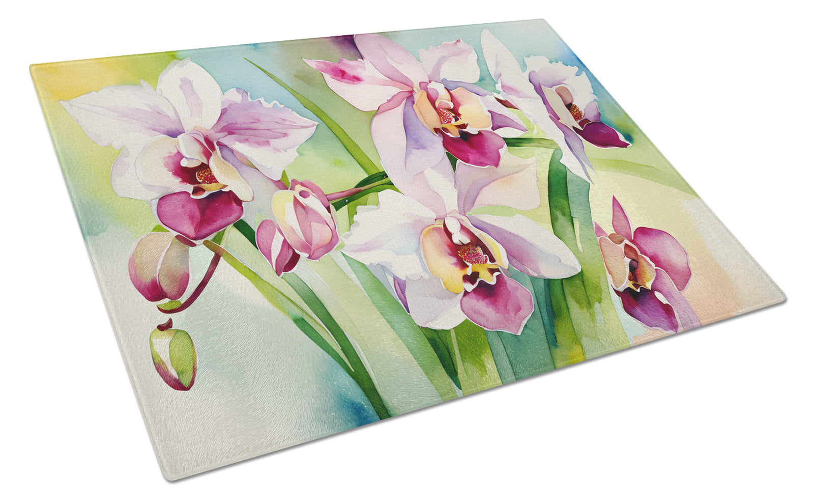 Buy this Orchids in Watercolor Glass Cutting Board Large